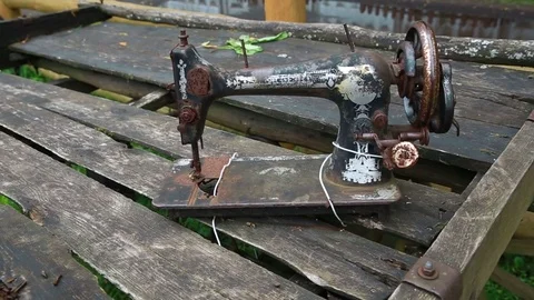 Old rusty sewing machine Stock Footage 77764305