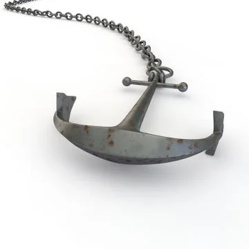 Old rusty ship anchor on a chain lying on the floor Stock Illustration