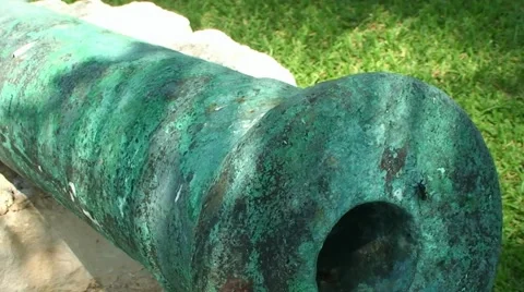 Old rusty ship gun on the Caribbean seashore. Akumal Stock Footage 54087384