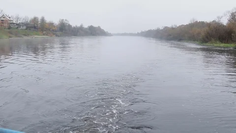 Old rusty ship sails on the river Video stock 82373490