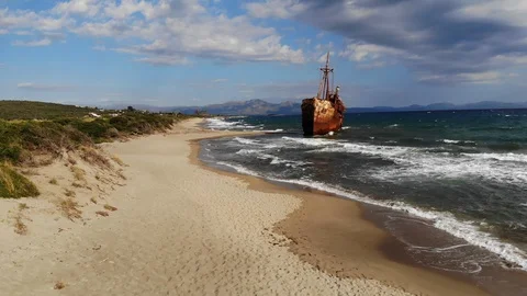 Old rusty ship wreckage 2 Stock Footage 106947687