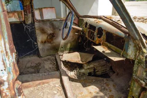 Old rusty Soviet car Victory . Rare exhibit Stock Photos