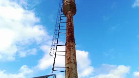 Old rusty soviet water tower Stock Footage 144694993