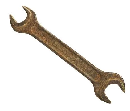 Old rusty spanner. Isolated on white background Foto stock