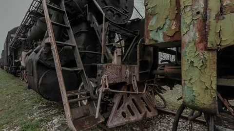 An old rusty train with peeling paint Stock Footage 63322827