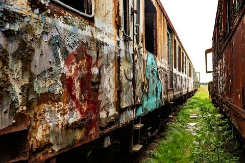 Old rusty train wagon background with shallow depth of field Stock Photos