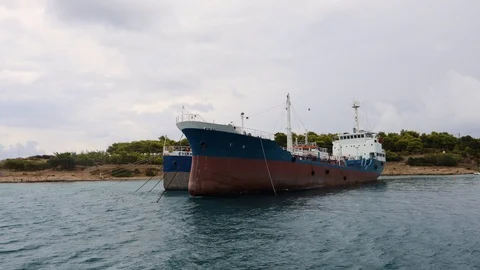 Old rusty transport ship Stock Footage 122940575