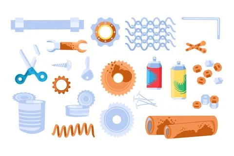 Old Rusty Unwanted Iron Objects Kit Stock Illustration