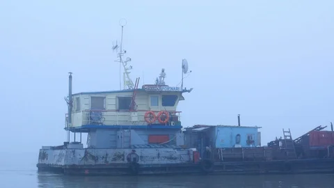 Old Rusty Vessel In Mist Stock Footage 88474779