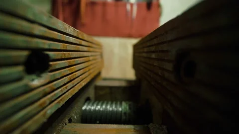 Old rusty vise on workbench in the obsolete metal rust, macro dolly shot Stock-Footage 131118030