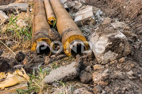 Old Rusty Water Pipes. Repair Of Water Supply System