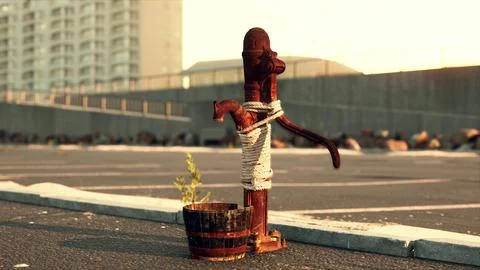 Old rusty water pump at sunny day Stock Illustration