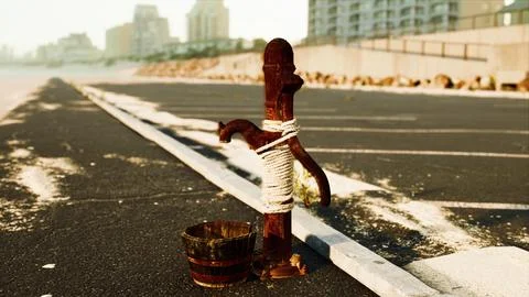 Old rusty water pump at sunny day Stock Illustration