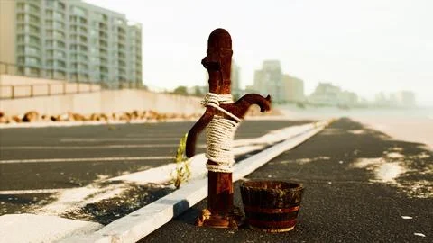 Old rusty water pump at sunny day Stock Illustration