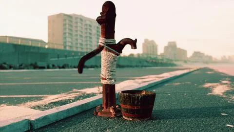 Old rusty water pump at sunny day Stock Illustration