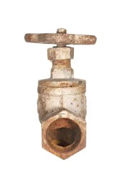 Old rusty water tap isolated on white background. Foto stock