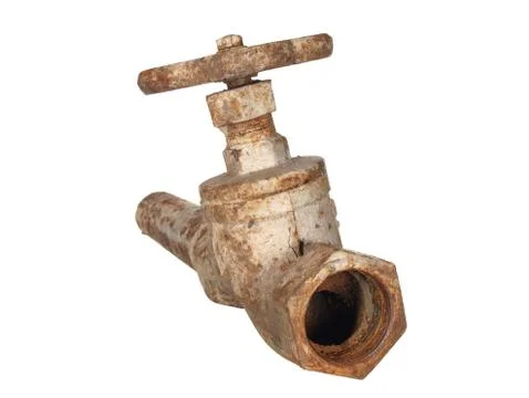 Old rusty water tap isolated on white background. Stock Photos