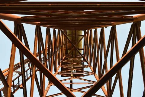 The old rusty water tower tilted Stock Photos