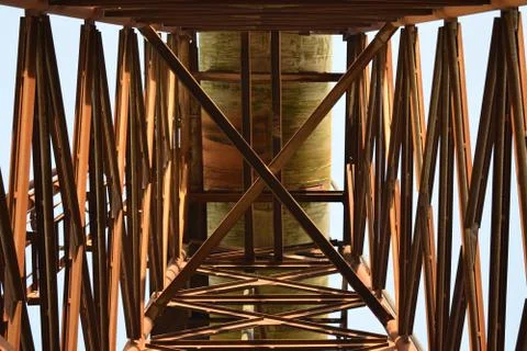 The old rusty water tower tilted Stock Photos