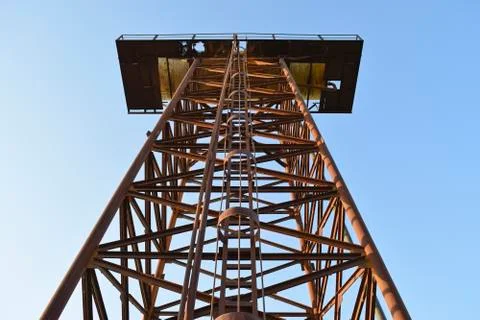 The old rusty water tower tilted Stock Photos