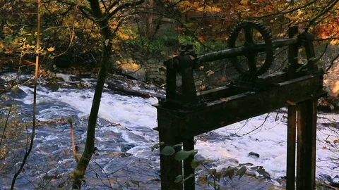 Old, rusty watergate in river, Western Germany Stock Footage 92937980