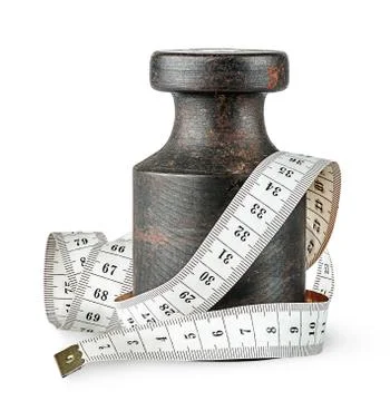 Old rusty weight wrapped centimeter Stock Photos