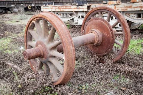 Old rusty wheels of train Foto stock