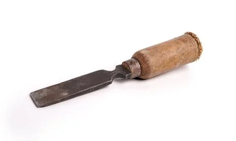 Old rusty woodworking carpenter chisel tool isolated on a white background Stock Photos
