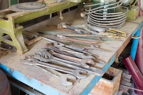 Old rusty work table. Stock Photos