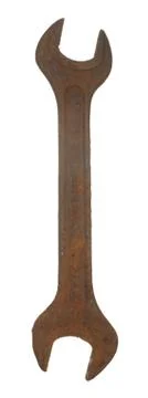 Old rusty wrench soviet-made isolated on white background. Stock Photos
