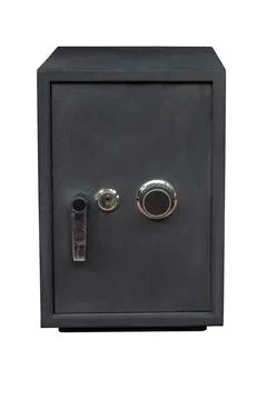 Old safe deposit box isolated on white background Stock Photos