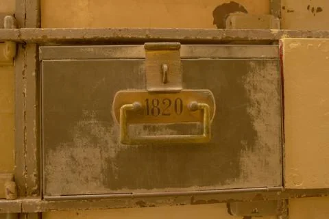Old safe deposit boxes in the old vault of the Central Bank of Barcelona. Stock Photos