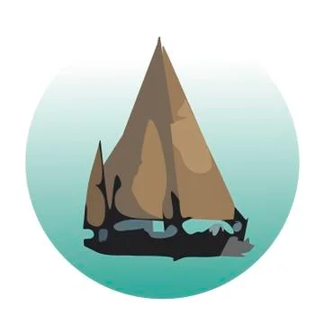 Old sailboat on the background. Stock Illustration