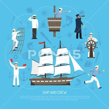 Old Sailboat Sailor Composition Retro Stock Illustration