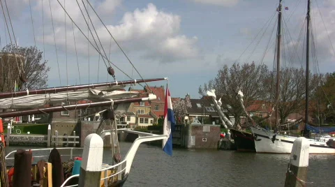 Old sailing barges in port. Stock Footage 119965