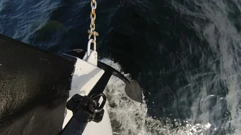 Old Sailing Ship with Bow Wave and Anchor  - Top View Stock Footage 159760993