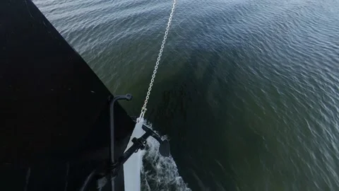 Old Sailing Ship with Bow Wave and Anchor - Front View Top Down Stock Footage 160976607