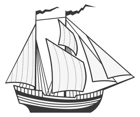 Old sailing ship. Brigantine icon. Pirate galleon Stock Illustration