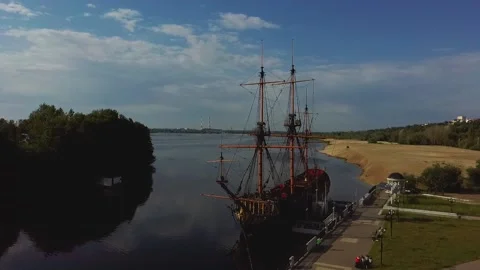 Old sailing ship on a mooring Video stock 132660468