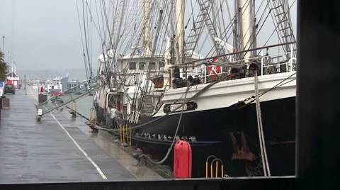 Old sailing ship on Poole Quay Stock Footage 7138750