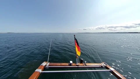 Old sailing ship in summer - view to the sea behind, German flag Video stock 225920318