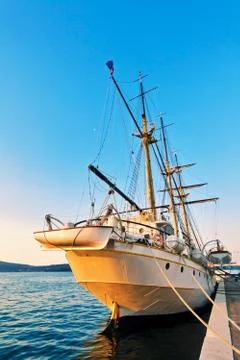 Old sailing ship in sunset light Stock Photos