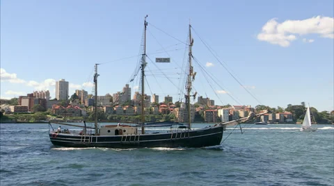 Old sailing ship in Sydney Harbour Stock Footage 36136898