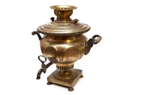 Old samovar on white background Stock Photos