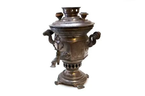 Old samovar on white background Stock Photos