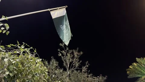 The old Saudi flag was displayed in the streets to mark the founding day Stock Footage 329396372