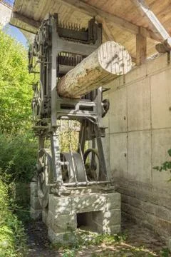Old sawing machine on display Stock Photos