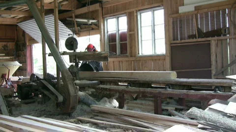 Old sawmill, Cut timber to board Stock Footage 441839