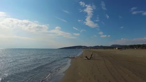Old scape on sandy beach, aerial Stock-Footage 69828182
