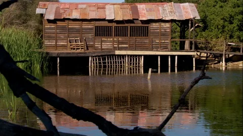 Old Scary Bridge on Lake Video stock 87582884